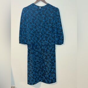 Jody California Vintage 80s Dress – Black & Blue Floral – Size 13/14